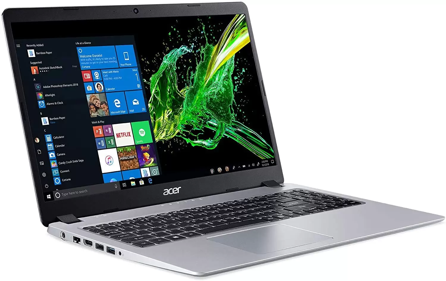 Acer Aspire 5 Slim Laptop, 15.6 inches Full HD IPS Display, AMD Ryzen 3 3200U, Vega 3 Graphics, 4GB DDR4, 128GB SSD, Backlit Keyboard, Windows 10 in S Mode, A515-43-R19L, Silver lámpara